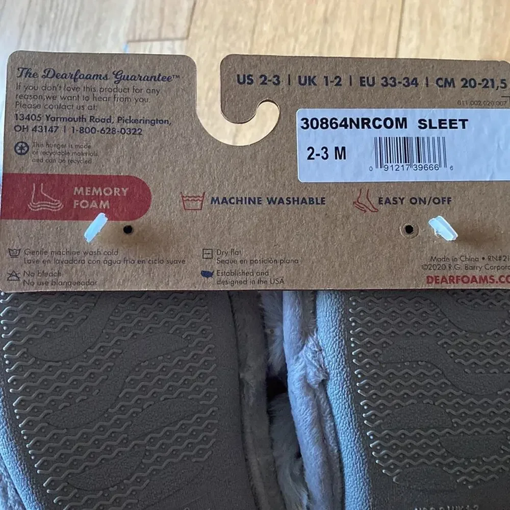 NWT Dearfoam Ava Faux Sparks Slippers in Sleet ( Size 2-3)